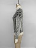 Women's Autumn Winter Casual Turndown Collar Patchwork Striped Sweater