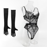Women's Lingerie Sexy Black Lace See-Through Hollow Out Mesh Bodysuit