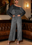 Women's Party Sexy Long Sleeve Thread One-Shoulder Jumpsuit