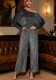 Women's Party Sexy Long Sleeve Thread One-Shoulder Jumpsuit