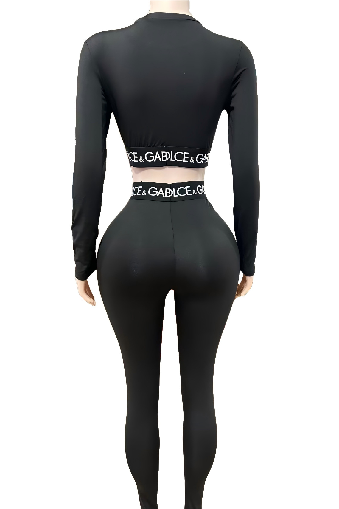 Women's American Sexy Long Sleeve Crop Top Tight Fitting Sport Pants Set