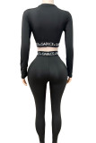 Women's American Sexy Long Sleeve Crop Top Tight Fitting Sport Pants Set