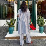 Women's Casual Short Sleeve Striped High Waist African Pants Set
