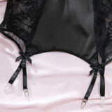 Women's Lingerie Black Lace Patchwork Satin Lace-Up Slim Fit Dress