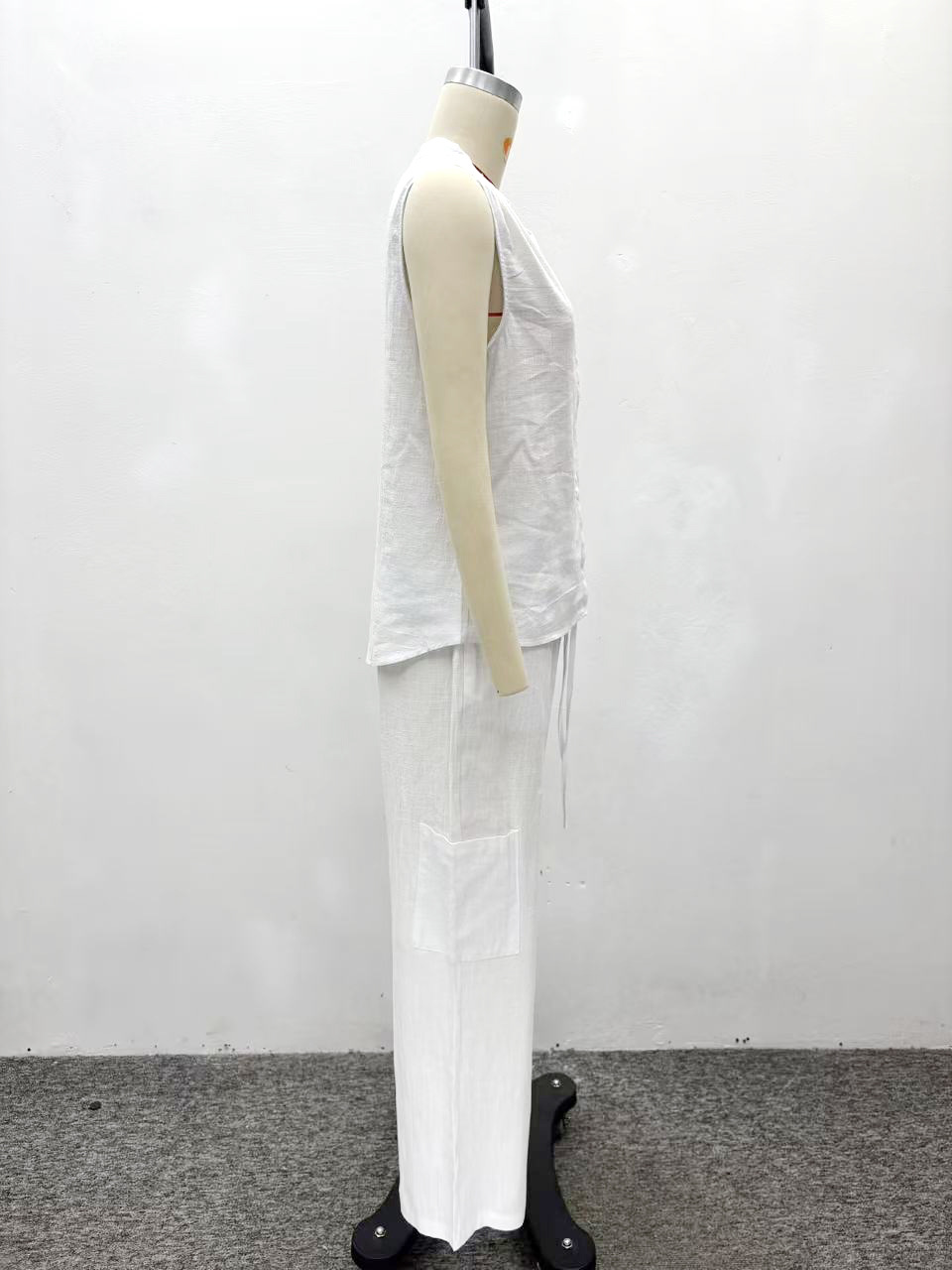 Women's Sleeveless V-Neck Solid Color High Waist African Trendy Pants Set