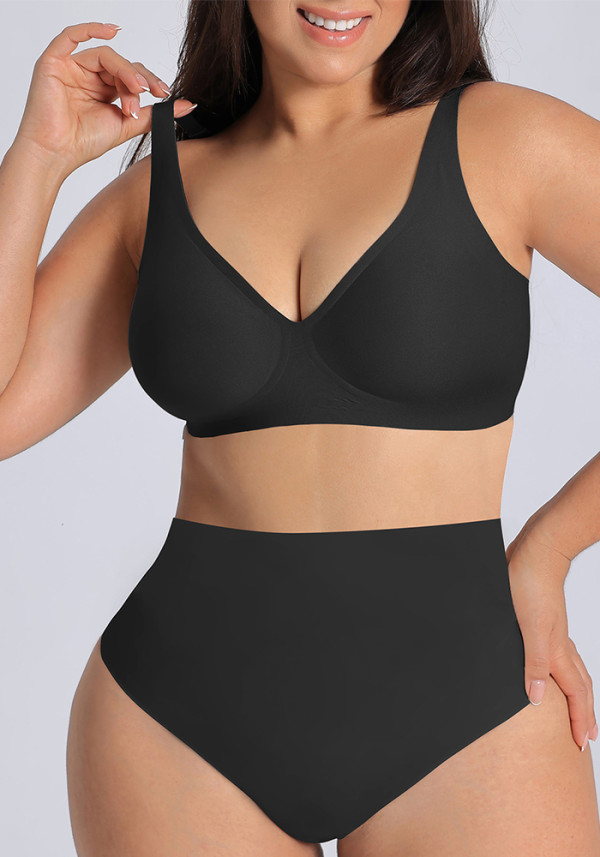 Women's Plus Size Seamless Push-Up Wireless Bra Panties Set