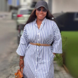 Women's Plus Size Fashion Striped Turndown Collar African Casual Dress