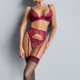 Women's Lingerie See-Through Lace Embroidered Trim Bra Set