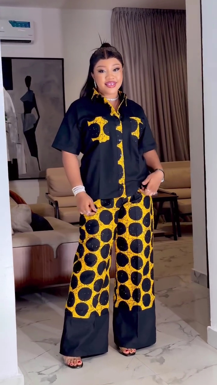 Women's Plus Size Polka Dot Turndown Collar African Pants Set