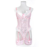 Women's Lingerie Color Block Pink Patchwork Stretch Tight Fitting Bodysuit