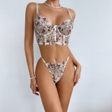 Women's Lingerie Ouleina Retro Boned Bra Set