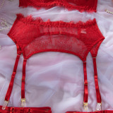 Women's Lingerie Lace Trim See-Through Halter Neck Bra Garter Set
