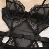 Women's Lingerie Sexy Black Lace See-Through Hollow Out Mesh Bodysuit
