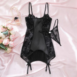 Women's Lingerie Black Lace Patchwork Satin Lace-Up Slim Fit Dress