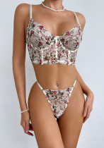 Women's Lingerie Ouleina Retro Boned Bra Set