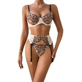 Women's Lingerie Sexy Embroidered See-Through Mesh Floral Bra Garter Set