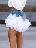 Women's Plus Size Summer Sheer Patchwork Sexy Denim Skirt