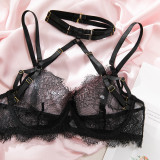 Women's Lingerie Lace Trim See-Through Halter Neck Bra Garter Set