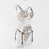 Women's Lingerie Sexy Embroidered See-Through Mesh Floral Bra Garter Set