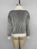 Women's Autumn Winter Casual Turndown Collar Patchwork Striped Sweater