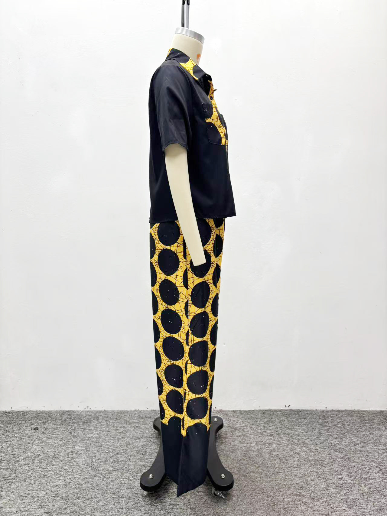 Women's Plus Size Polka Dot Turndown Collar African Pants Set