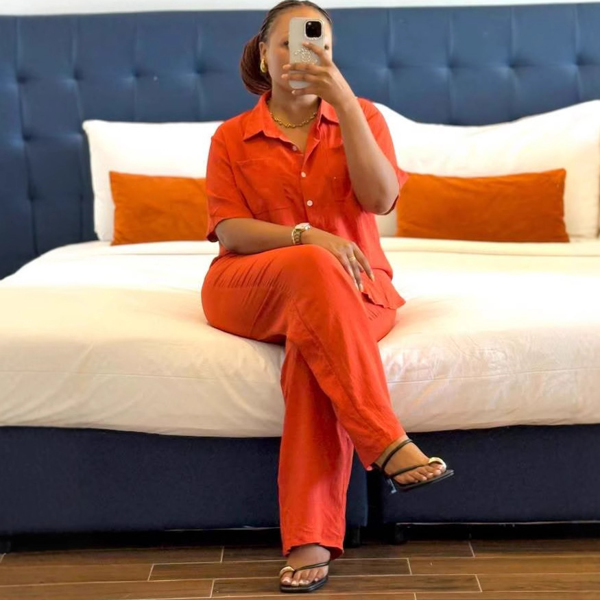 Women's Plus Size Casual Loose Turndown Collar Solid Color African Pants Set