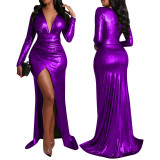 Women's Fashion Sexy V-Neck Slit Evening Dress