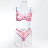 Women's Lingerie Sexy Lace Pink See-Through Bra Set