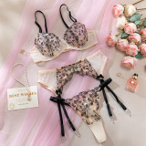 Women's Lingerie Sexy Embroidered See-Through Mesh Floral Bra Garter Set