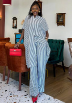 Women's Casual Short Sleeve Striped High Waist African Pants Set