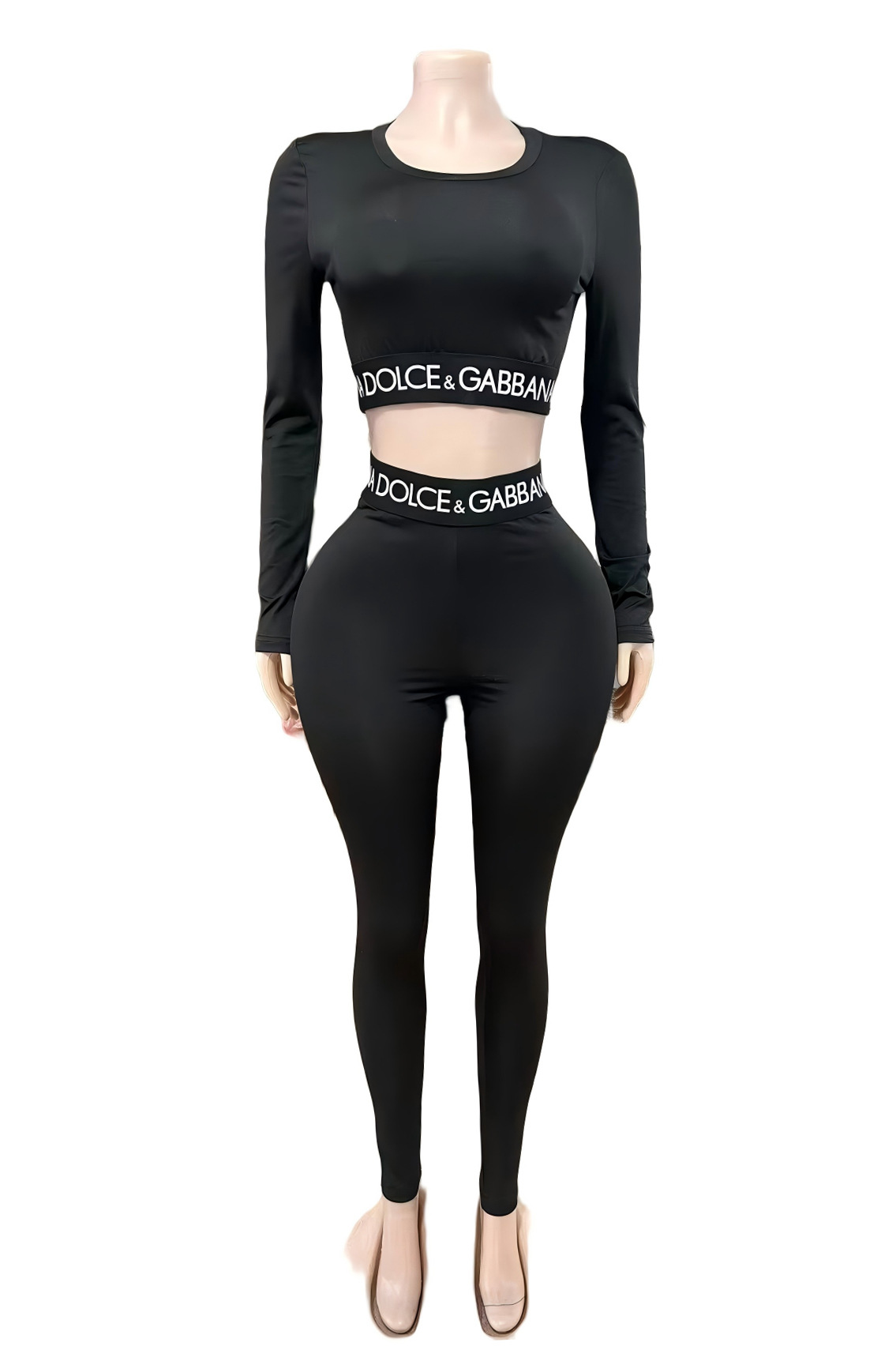 Women's American Sexy Long Sleeve Crop Top Tight Fitting Sport Pants Set
