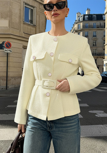 Women's Spring Autumn Chic Casual Elegant Slim Fit Belted Blazer