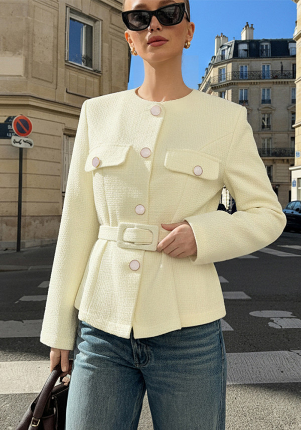 Women's Spring Autumn Chic Casual Elegant Slim Fit Belted Blazer