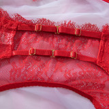 Women's Lingerie Lace Trim See-Through Halter Neck Bra Garter Set