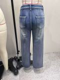 Women's Mid Rise Stretch Irregular Beaded Loose Slim Fit Denim Pants