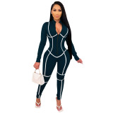 Women's Striped Patchwork Solid Color Tight Fitting Jumpsuit