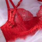 Women's Lingerie Lace Trim See-Through Halter Neck Bra Garter Set
