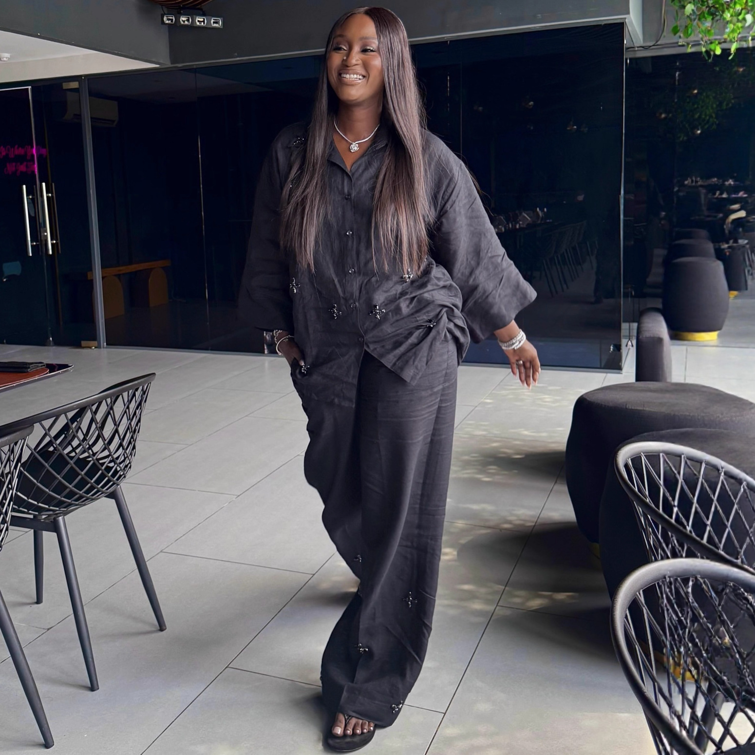 Women's Plus Size Turndown Collar Solid Color African Pants Set