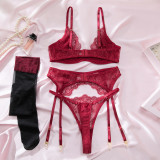 Women's Lingerie See-Through Lace Embroidered Trim Bra Set