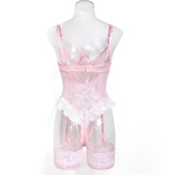 Women's Lingerie Color Block Pink Patchwork Stretch Tight Fitting Bodysuit