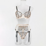 Women's Lingerie Sexy Embroidered See-Through Mesh Floral Bra Garter Set