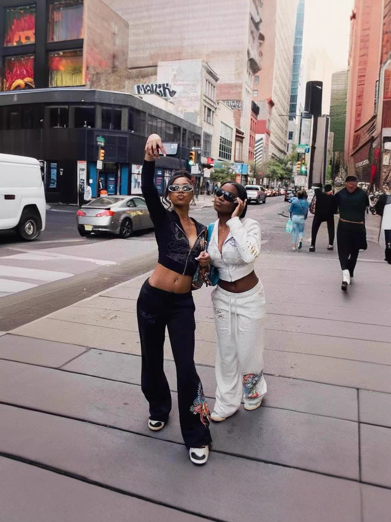 Women's American Street Style Sexy Slim Fit Sport Two Piece Tracksuit Set