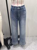 Women's Mid Rise Stretch Irregular Beaded Loose Slim Fit Denim Pants
