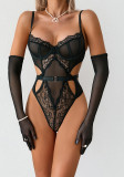 Women's Lingerie Sexy Black Lace See-Through Hollow Out Mesh Bodysuit