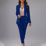 Women's Fashion Button Front Slim Fit Turndown Collar Chic Blazer Pants Set