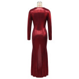Women's Fashion Sexy V-Neck Slit Evening Dress