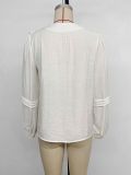 Women's Autumn Lace Ruffle V-Neck White Shirt