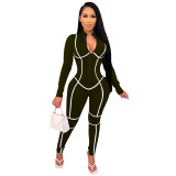 Women's Striped Patchwork Solid Color Tight Fitting Jumpsuit