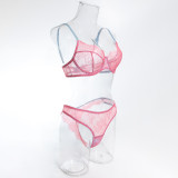 Women's Lingerie Sexy Lace Pink See-Through Bra Set