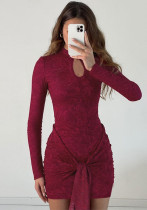 Women's Sexy Long Sleeve Ribbon Lace Hollow Out Knot Dress Women's Sexy Long Sleeve Ribbon Lace Hollow Out Knot Dress
